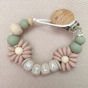 Speenkoord met naam meisje sunflowers naturel