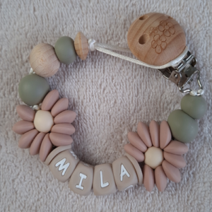 Speenkoord met naam meisje sunflowers naturel