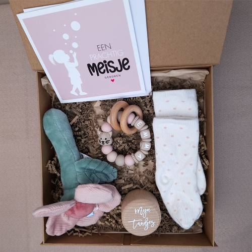 Kraamcadeau meisje rammelaar bloem roze - Afbeelding 3