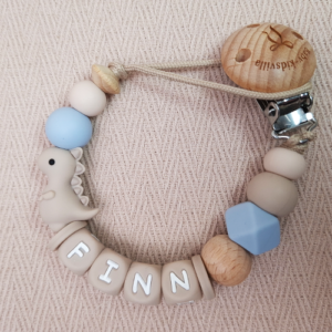 Speenkoord met naam jongen dino beige