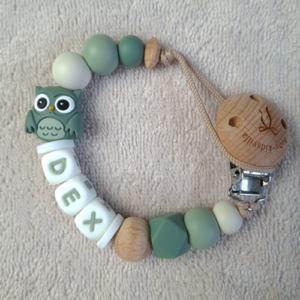 Speenkoord met naam jongen uil donker oudgroen