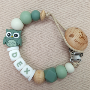 Speenkoord met naam jongen uil donker oudgroen