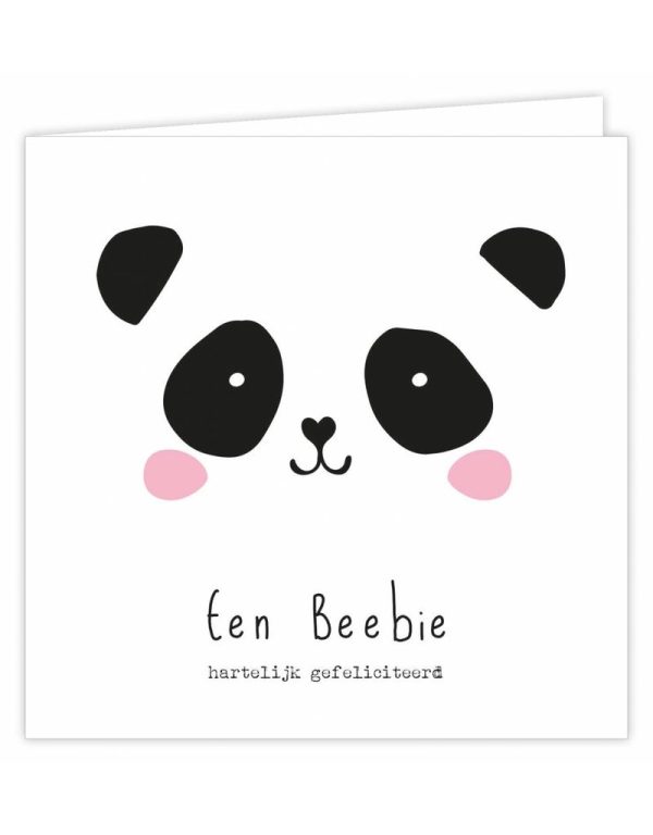 een dubbele kaart met een panda en de tekst een beebie hartelijk gefeliciteerd