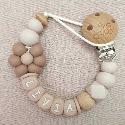 Speenkoord met naam meisje bloem hazelnoot