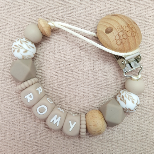 Speenkoord met naam meisje flower bruin