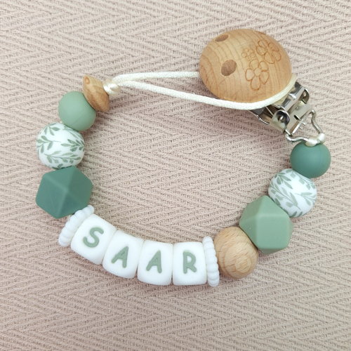 Speenkoord met naam meisje flower oudgroen - Afbeelding 2