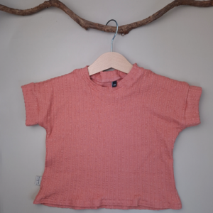 Shirt boxy tee rib ruffle koraal