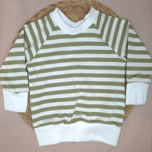 Sweater raglan streep olijfgroen