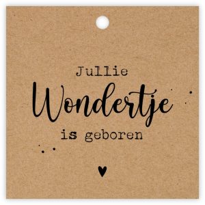 en virkant mini kaartje met de tekst jullie wondertje is geboren.