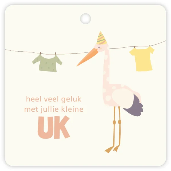 een minikaartje met de tekst heel veel geluk met jullie kleine uk