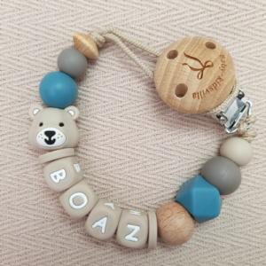 Speenkoord met naam jongen beer artic blue