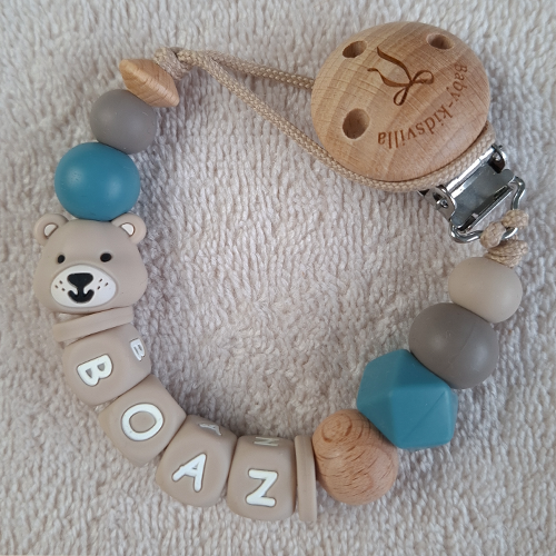 Speenkoord met naam jongen beer artic blue - Afbeelding 2