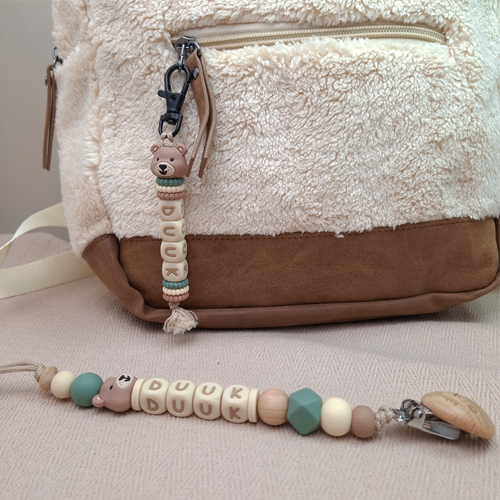 Speenkoord met naam jongen beer donker oudgroen - Afbeelding 5