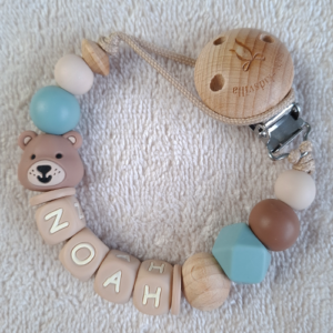 Speenkoord met naam jongen beer grijsblauw