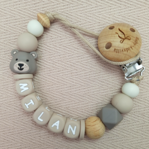 Speenkoord met naam jongen beer taupe