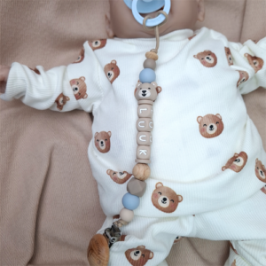 Speenkoord met naam voor jongen beer waterdamp, BPA-vrije siliconen kralen, altijd de speen in de buurt.