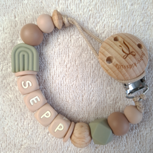 Speenkoord met naam jongen regenboog salie