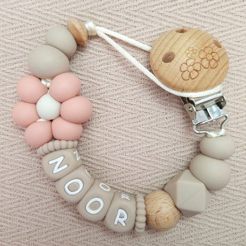 Speenkoord met naam meisje bloem darkblush - Afbeelding 2