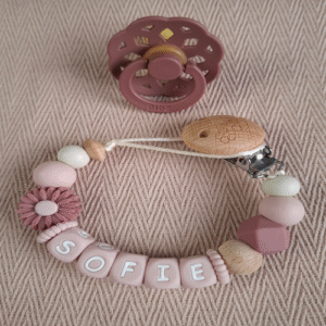 Speenkoord met naam meisje daisy donker oudroze
