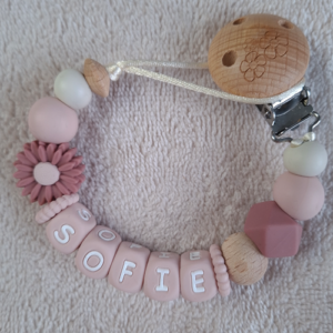 Speenkoord met naam meisje daisy donker oudroze