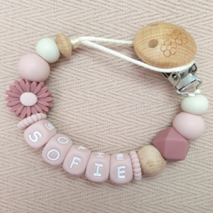 Speenkoord met naam meisje daisy donker oudroze
