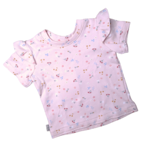 T- shirt ruffle kleine bloemen roze