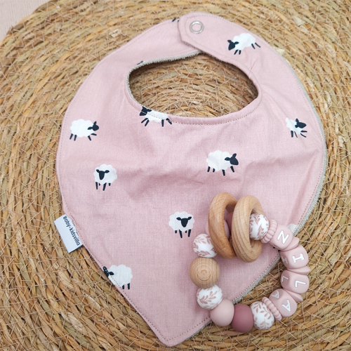 Bijtring met naam meisje flower oudroze - Afbeelding 2