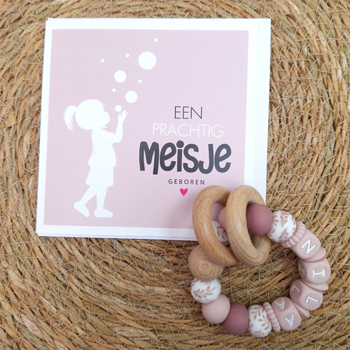 Bijtring met naam meisje flower oudroze - Afbeelding 5