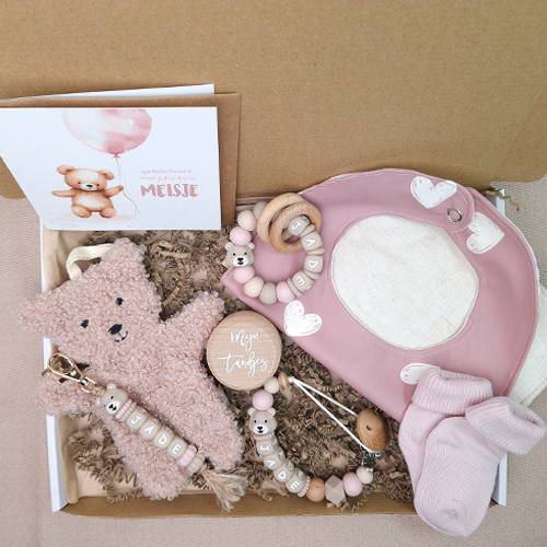 Brievenbus kraamcadeau meisje speendoekje beer rose - Afbeelding 8