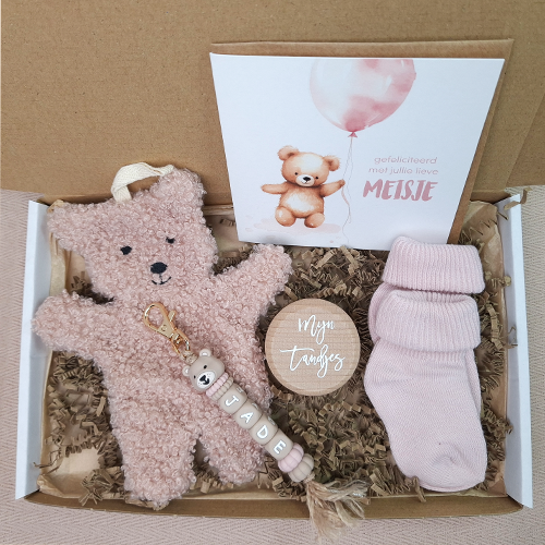 Brievenbus kraamcadeau meisje speendoekje beer rose - Afbeelding 5