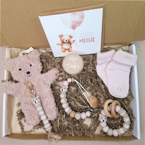 Brievenbus kraamcadeau meisje speendoekje beer rose - Afbeelding 6