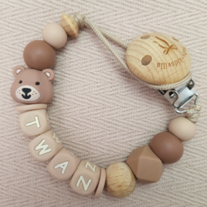 Speenkoord met naam jongen beer hazelnoot