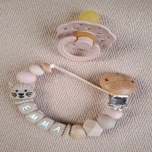 Speenkoord met naam meisje poes licht oudroze