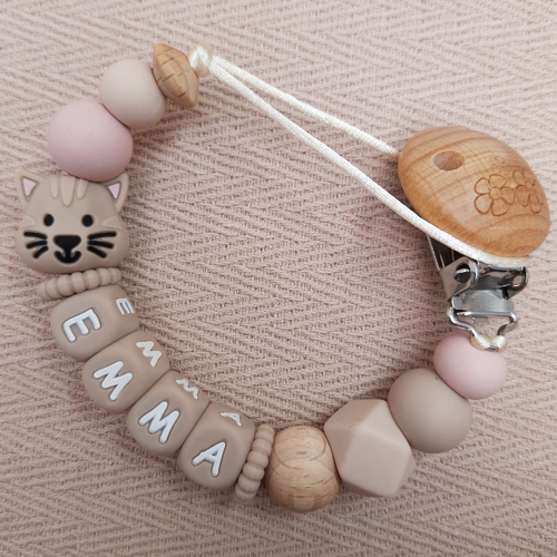 Speenkoord met naam meisje poes licht oudroze