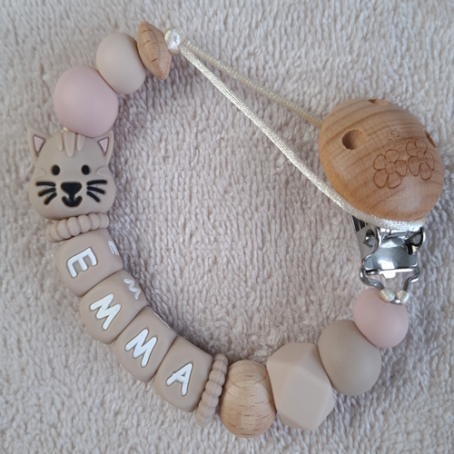 Speenkoord met naam meisje poes licht oudroze