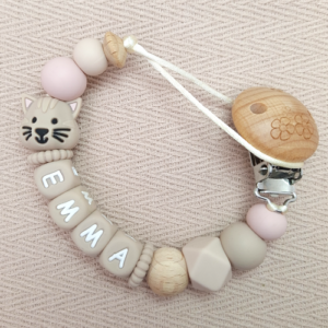Speenkoord met naam meisje poes licht oudroze
