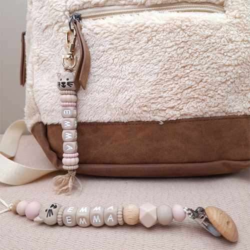 Speenkoord met naam meisje poes licht oudroze - Afbeelding 6