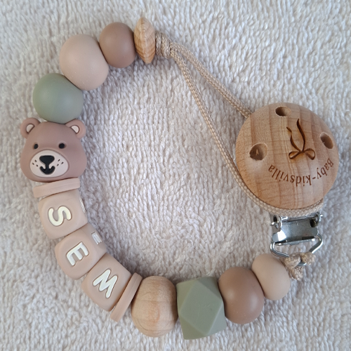 Speenkoord met naam jongen beer salie - Afbeelding 2