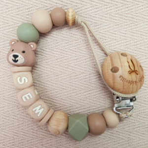 Speenkoord met naam jongen beer salie