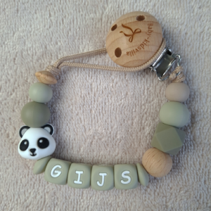 Speenkoord met naam jongen pandabeer salie