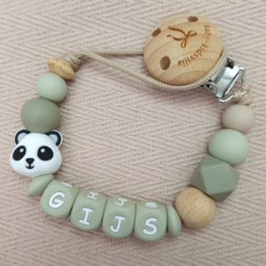Speenkoord met naam jongen pandabeer salie