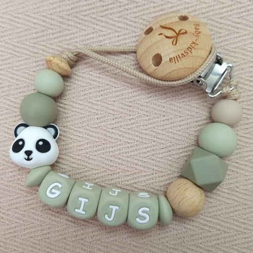 Speenkoord met naam jongen pandabeer salie