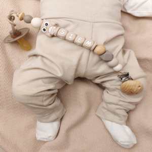 Speenkoord met naam jongen uil beige