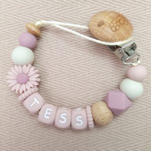 Speenkoord met naam meisje daisy licht oudroze