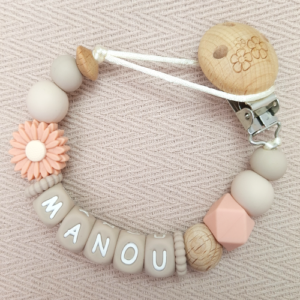 Speenkoord met naam meisje daisy zalmroze