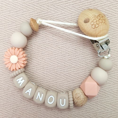 Speenkoord met naam meisje daisy zalmroze