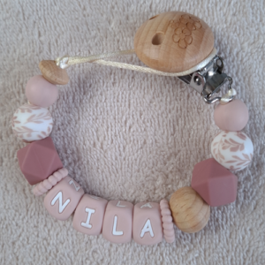Speenkoord met naam meisje flower oudroze