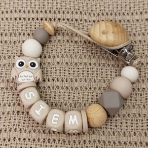 Speenkoord met naam uil beige