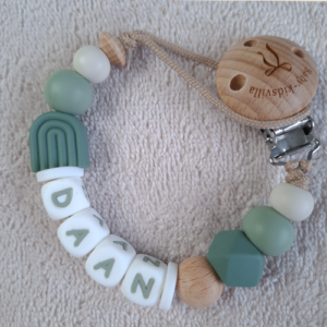 Speenkoord met naam jongen regenboog donker oudgroen