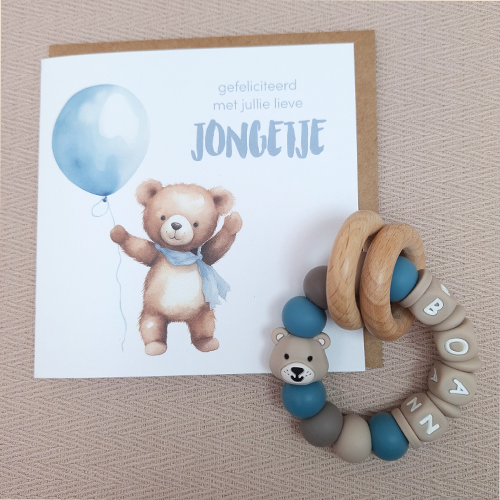 Bijtring met naam jongen beer artic blue - Afbeelding 4